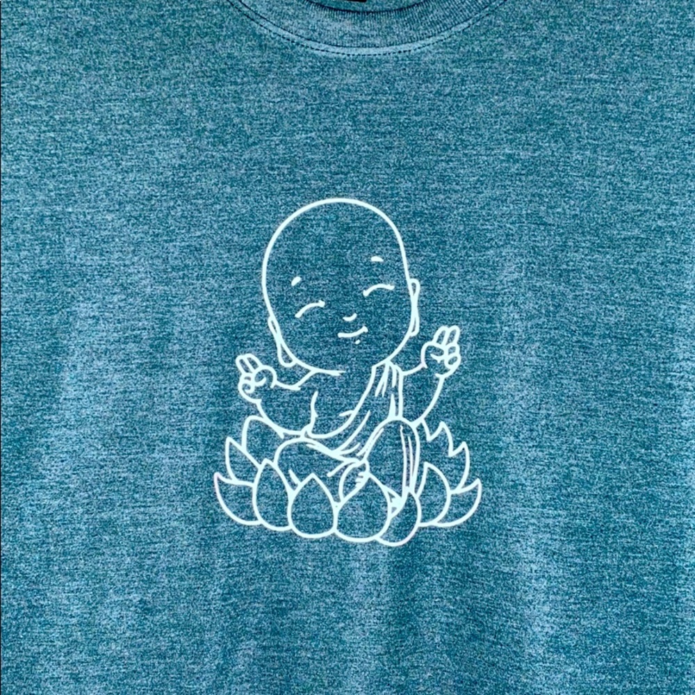 Buttery, soft, t-shirt w baby monk on lotus flower